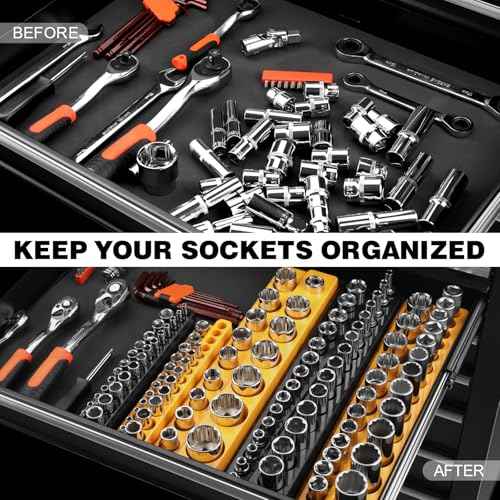 2-Piece Drive SAE & Metric Magnetic Socket Organizer, Holds 52 Sockets, Black & Yellow