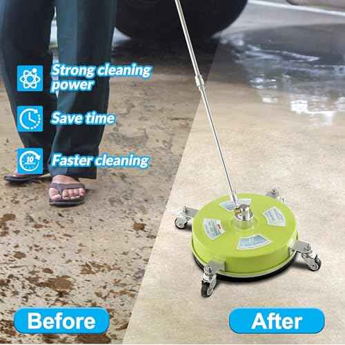 M MINGLE 14'' Pressure Washer Surface Cleaner, Stainless Steel Pressure Washer Attachments with 4 Wheels for Driveway and Concrete Cleaning, 1/4" Quick Connect, 2 Extension Wands, 4000 PSI