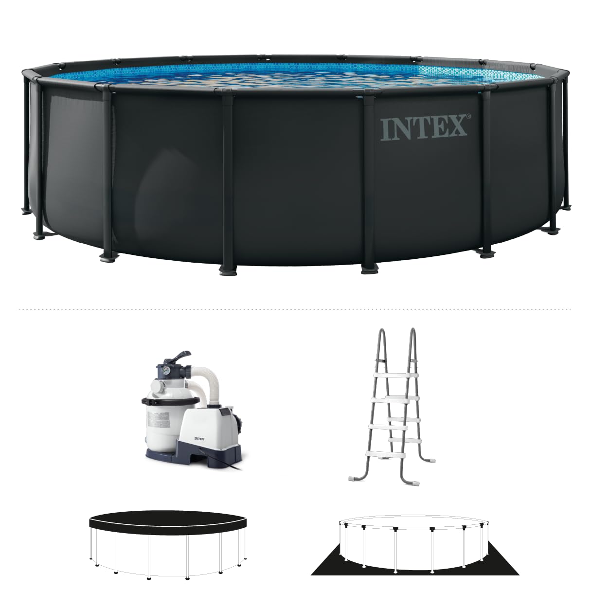 INTEX 26325EP 16ft X 48in Ultra XTR Frame Deluxe Above Ground Swimming Pool Set with 1500 GPH Sand Filter Pump, Removable Ladder, Ground Cloth, Pool Cover, SuperTough, Puncture and Rust Resistant