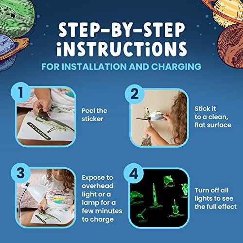 Glow in The Dark Space Craft Wall Stickers Peel and Stick - 10 Large Bright Spaceship Wall Decals for Bedroom and Ceilings - Glow in The Dark Stars Accessory Decoration for Boys and Girls
