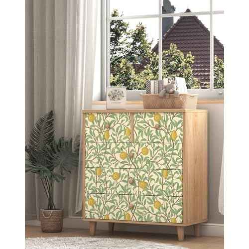 Lemon Wallpaper Leaf Peel and Stick Wallpaper Beige and Green 17.3"X78.8" Self Adhesive Wall Paper Removable Decorative Wallpapers Boho Contact Paper for Bedroom Bathroom Cabinets Decor Vinyl Roll