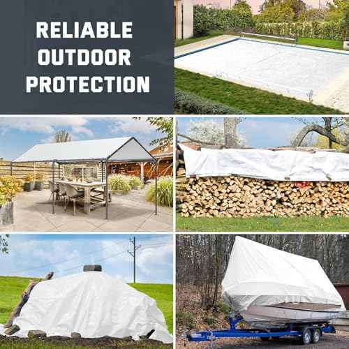 Kesfitt Tarp Heavy Duty Waterproof 12x20FT,16 Mil Thick Tarps Tear&Fade Resistant,UV Resistant,Poly Tarp Cover with Grommets and Reinforced Edges for Outdoor Camping Pools Boat Car(White)