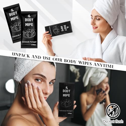 Timgle 200 Pcs Deodorant Body Wipes Individually Wrapped Bath for Adults Face Hand Body Wipes Pearl Pattern Wet Shower with Aloe Bathing Disposable Cleansing for Travel Gym Travel(Black Background)
