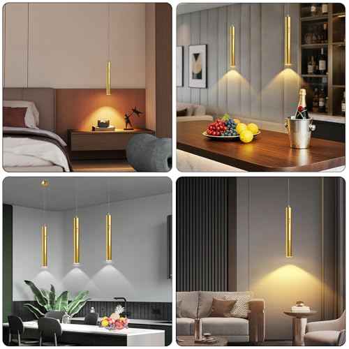 Battery Operated Pendant Light Set of 2, Wireless Chandelier with Remote, 3 Color Dimmable, 6000mAh Hanging Battery Operated Light for Kitchen Island Dinning Room Bedroom, Gold
