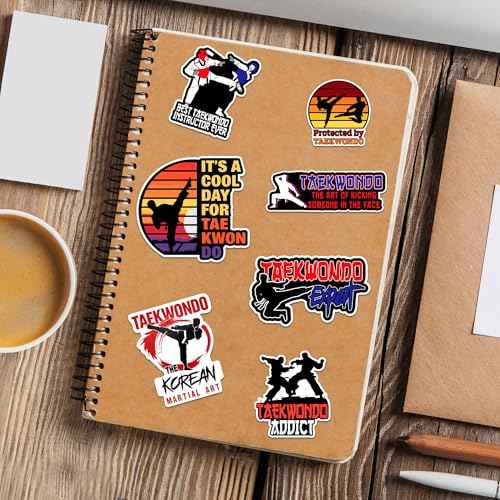 Taekwondo Stickers 50 Pieces Black Belt Martial Arts Sticker Vinyl Waterproof Decal for Laptop Water Bottle Phone Car Window Stakeboard Scrapbook Gifts