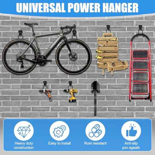 MAQUITA Garden Tool Wall Mount Rack, 4-Piece Steel String Trimmer Holder, Garage Storage Hook for Weed Eater, Leaf Blower, Lawn Equipment