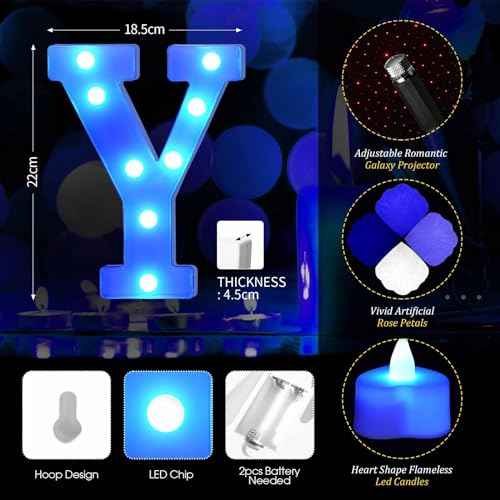 Hortsun Marry Me Light up Letters Proposal Decorations Will You Marry Me Sign Rose Petals 24 LED Candles Romantic Night Light for Proposal Engagement Wedding Outdoor(Blue)