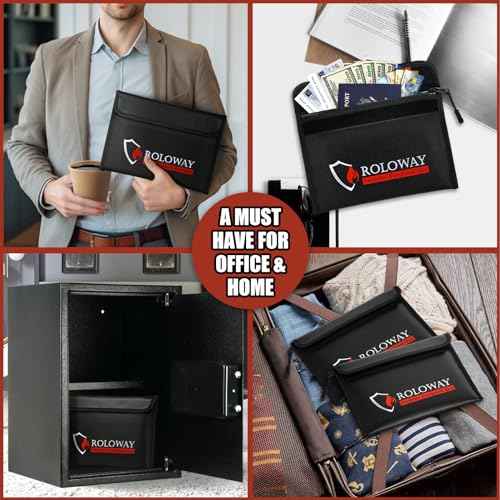 ROLOWAY Fireproof Bag (9.6 x 6.6 inches) 5200¢µ Heat Insulated, Fireproof Money Bag with Zipper for Cash (2-Pack Black)