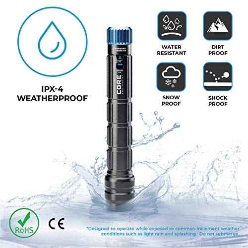 CORE 1500 Lumen CREE LED Rechargeable Camping Emergency Flashlight, Lithium Ion Batteries, Auto-dimming