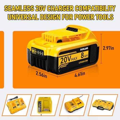 POWLAND 2-Pack 8000mAh 20V Max Replacement Battery for DeWalt DCB200, DCB205, DCB206, DCB207 ? Compatible with DeWalt 20V Cordless Power Tools & Chargers (High-Capacity, Long-Lasting)