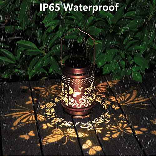 2 Pack Solar Butterfly Lanterns Outdoor Hanging Decor Lantern,Waterproof Hollow Out Retro Metal Decorative Garden Light,Graceful Decoration for Patio,Yard,Landscape,Festival