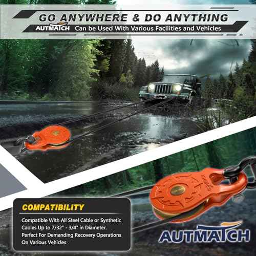 AUTMATCH Winch Snatch Block 18 Ton - Winch Pulley (79,366 Lbs) Break Strength, Heavy Duty Off Road Recovery Towing Pulley Blocks for Synthetic Rope or Steel Cable, Truck, UTV, ATV, Orange