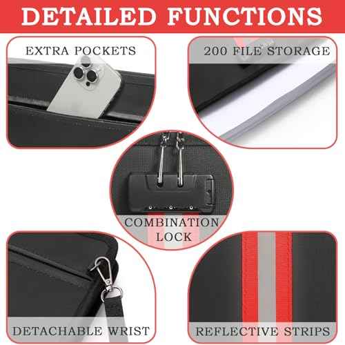 Fireproof Document Bag with Lock,13"¡¿9"¡¿1" Fireproof and Waterproof Cash Bag with Zipper, Premium Fiberglass, Fire Safe Storage for Documents, Passports, Cash, Valuables