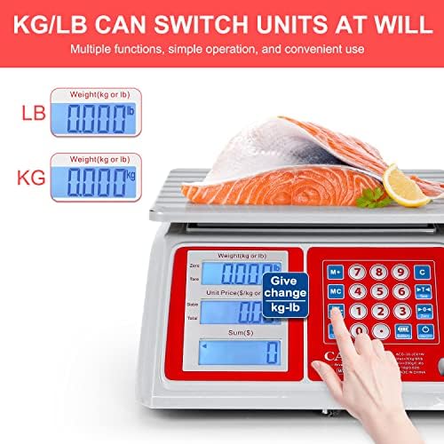 CAMRY Waterproof Commercial Food Scale IPX7 66lb / 30kg Digital Price Computing Meat Produce Weight Scale with White Backlight LCD for Farmers Market, Seafood, Rechargeable