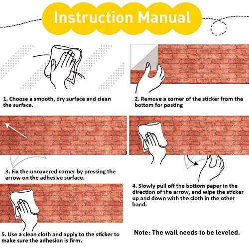 Lependor 17.71" X 118" Decorative Wallpaper Self-Adhesive Wall Paper Red Brick Printed Stick Paper Easy to Apply Peel and Stick - 17.71" x 9.8ft