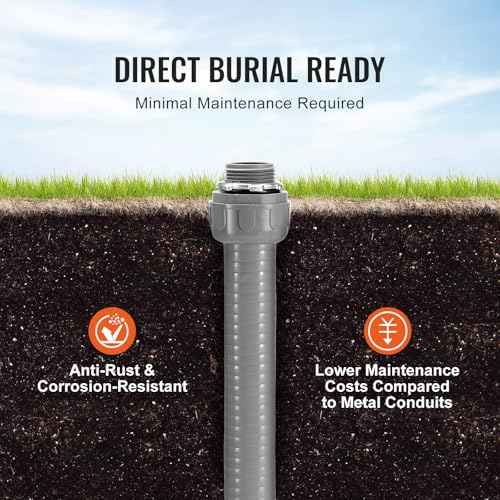 VEVOR 1/2-Inch (100FT) Flexible Electrical Conduit, PVC Liquid-Tight Conduit Non-Metallic with 5 Straight and 5 90-Degree Fittings, for Air Conditioning Motor Controller Pump, IP65