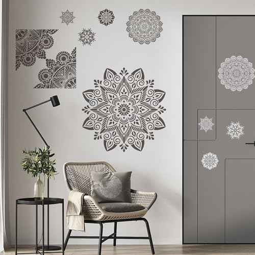 Mandala Stencils for Crafts Reusable - 10 Pcs Bohoemian Mindfulness Large Stencils for Painting on Wall Home Decor Furniture