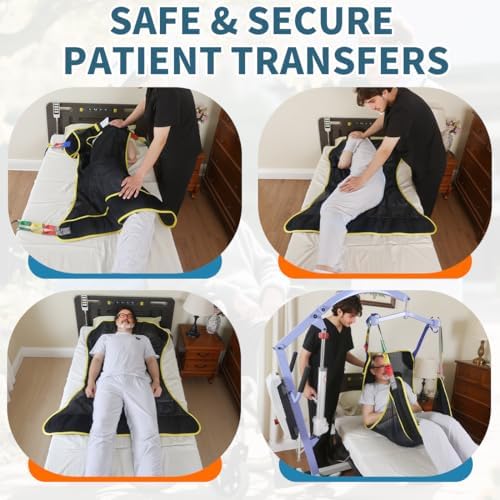 Universal Full Body Patient Lift Sling, Mesh Fabric Patient Sling Transfer and Bathing aids, 500lb Weight Capacity (Medium-Black)