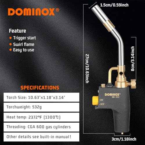 DOMINOX Propane Torch Head with 5FT Hose, High Intensity Trigger Start Gas Torch, Propane Torch Kit for Propane, Map and Mapp Gas, Soldering Torch Kit (Not Included Gas Tank)