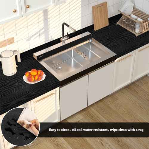 Abyssaly Black Wood Grain Contact Paper Peel and Stick Wallpaper Wooden Look Self-Adhesive Thicken Wallpaper Vinyl Wrap for Cabinets Countertops Shelf with Scraper, Paper Cutter 17.7" x 118"