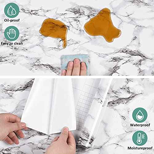 Caltero Marble Contact Paper 15.7" x 118" Black White Grey Wallpaper Peel and Stick Glossy Marble Self Adhesive Contact Paper for Countertop Kitchen Cabinets Bathroom