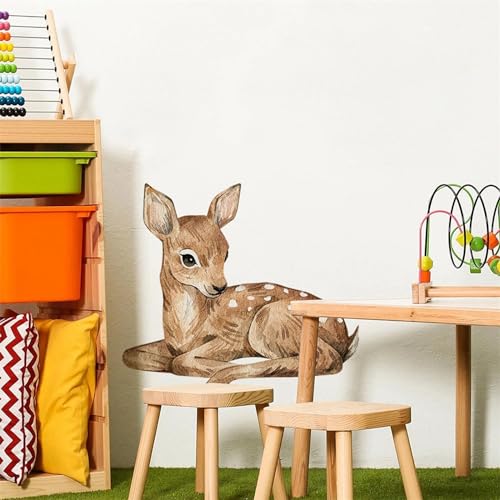 Cute Fawn Deer Wall Stickers, sacinora Cartoon Animal Wall Decals Removable Vinyl Peel and Stick for Living Room Bedroom Kids Baby Nursery Playroom Decorations
