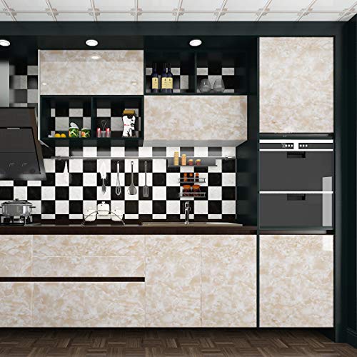 Livelynine Marble Countertop Contact Paper Waterproof Peel and Stick Countertops Beige Marble Wallpaper Self Adhesive Kitchen Counter Top Vinyl Wrap Desk Cover Cabinet Renter Friendly 15.8x78.8