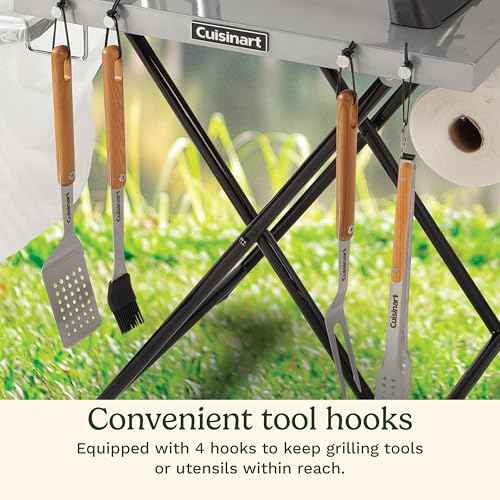 Cuisinart Fold ¡®n Go Prep Table, Portable Folding Table and Grill Stand with Tool hooks, Trash Bag Holder, Paper Towel Rack, 24¡± x 20¡± Steel Food Prep Station Perfect for BBQs, Tailgates and Camping