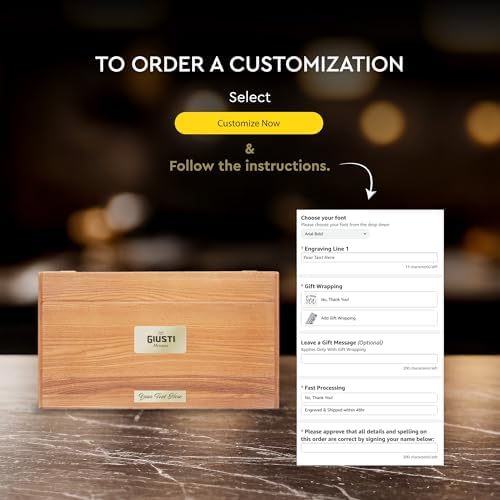 Giusti Historical Collection of 5 Italian Balsamic Vinegars with Wood Gift Box Made in Modena, Italy - Award-Winning, Aged, Gourmet Vinegar - 100 ml Bottles - Custom Engraving