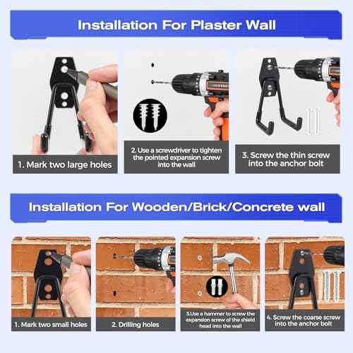 24 Pack Garage Hooks Heavy Duty Garage Storage Hooks with Nylon Straps, Utility Steel Wall Mount Tool Organizer Hooks for Ladders, Bikes, Garden Tools, Hoses, Ropes and More Equipment
