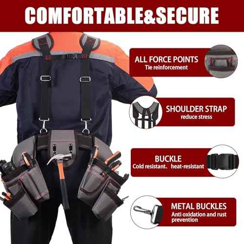 Tool Belt With Suspenders, Heavy Duty Carpenter Tool Belt with 22 Pockets - Adjustable Lightweight Electrician for Construction, Framing, Carpentry Work