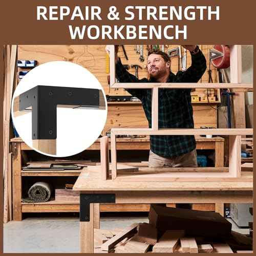 Work Bench Brackets, 8 Pieces 2 x 4" Steel Corner Brackets Right Angle Corner Support Bracket for DIY Shelving Work Table Furniture Repairs (Actual 1.5"x3.5")