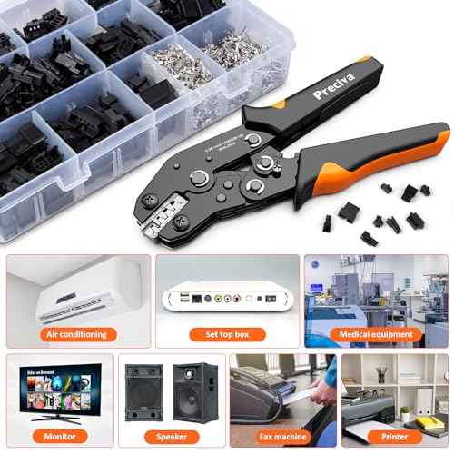 Preciva Crimping Tool Connector kit, 1050Pcs JST-SM Connectors Set, AWG28-18/0.08-1mm©÷ Ratcheting Crimper Tool for Dupont, Molex, ATX, JST Series