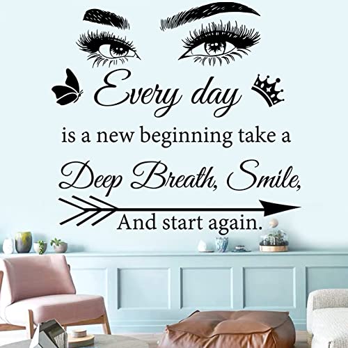 Motivational Wall Decal Quotes Every Day is a New Beginning Vinyl Wall Stickers Positive Word Letter Decals Inspirational Wall Sticker for Bedroom Living Room Bathroom Office Yoga Decor.