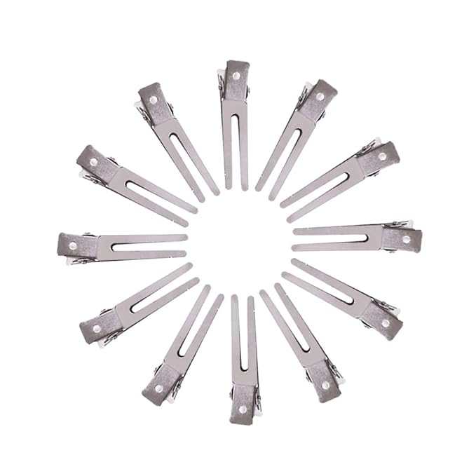 50 Pcs Double Prong Hair Clips Curl Clips 1.77 Inches Metal Alligator Hair Pins Styling Clips for Salon Hair Extensions