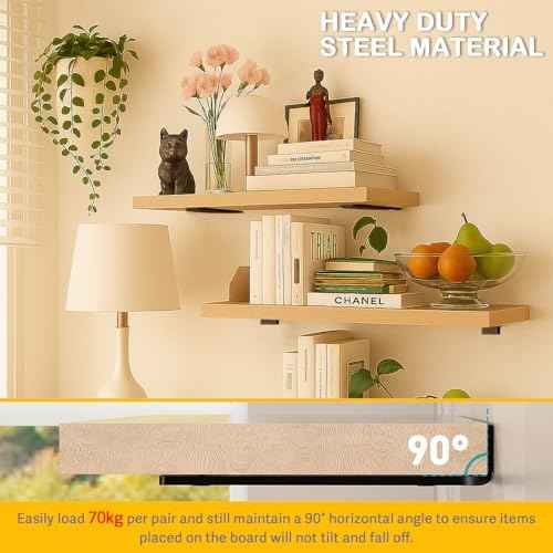 Floating Shelf Bracket 12 Inch of 8 Pack Heavy Duty Shelf Brackets Black Coated Metal L Bracket Wall Shelf Support DIY Brackets with 1/5 Inch Thick and 160 LBS Load Capacity