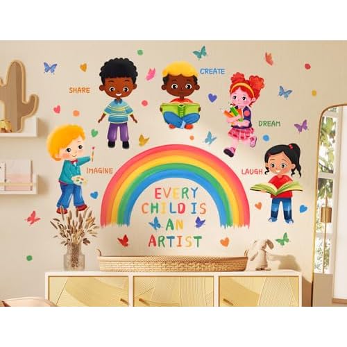 Every Child is an Artist Wall Decal Inspirational Quotes Stickers DIY Peel and Stick Rainbow Wall Decals for Kids Girls Teens Classroom School Nursery Daycare Decoration
