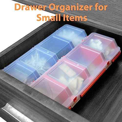 Screw Organizer Storage Bins, 4 Pack Stackable Bins with Lids, Divider Compartment Containers for Garage / Craft Tool Organizing, Tool Cart Cabinet Workbench Drawers Organization and Storage (Blue)