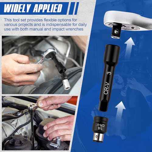18-Piece Professional Impact Socket Extension Set with 1/4", 3/8" & 1/2" Drive Extension Bars, Socket Adapter Set, Swivel Universal Joints and Impact Coupler