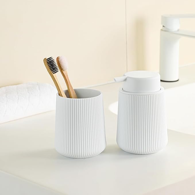YAUKPH White Striped Toothbrush Holder for Electric Toothbrushes Bathroom Organizer Cup for Toothpaste Kids & Adults
