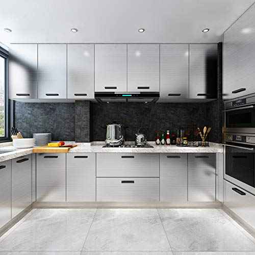 Hopepak Stainless Steel Contact Paper Peel and Stick Waterproof Silver Metallic Wallpaper Self Adhesive Removable Vinyl Roll for Kitchen Cabinet Refrigerator Dishwasher Countertop 17.3''x78.7''