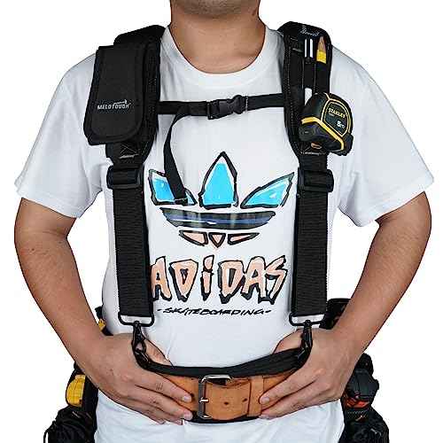 MELOTOUGH Work Belt Suspender Tool Belt Suspenders Bag Suspenders for Men Heavy Duty with Gel Shoulder Pad Detachable Phone Holder for Construction/Electrician/Contractor/Carpenter