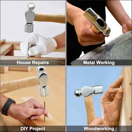 Mini Wooden Handle Round Head Hand Hammer, Reinforced Ball Hammer, Escape Tool for Prying Nails, Woodworking & Repairing