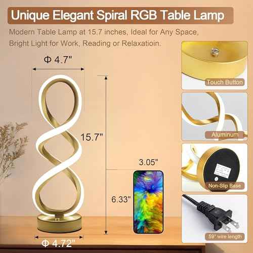 Modern Adebime RGB Table Lamp with 10 Light Modes - Unique Touch Dimmable Design for Bedside or Living Room - Available in 7 Colors, Gold