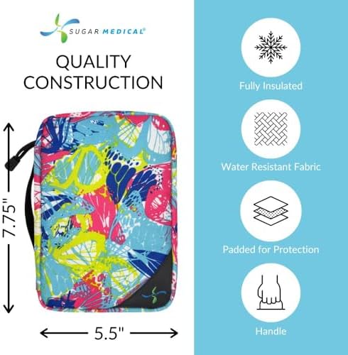 Sugar Medical Insulated Diabetes Organizer | Diabetes Supply Case | Diabetic Care Products | Medical Supplies Travel Bag | Insulin Pen Carrier | Glucose Meter Case (Butterfly)