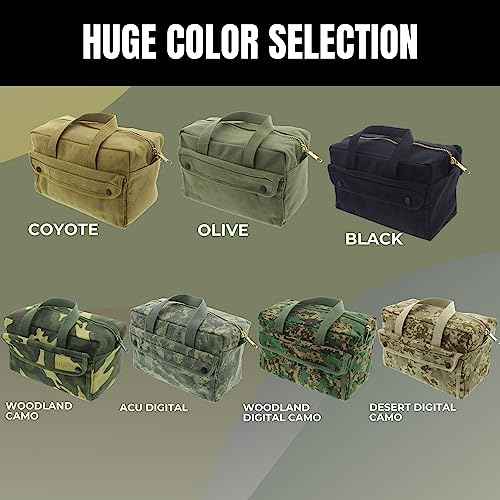 ARMYU Heavy Duty Small Tool Bag Tactical Cotton Canvas Mechanics Bag, 11" x 7" x 6", Olive - Brass Zipper