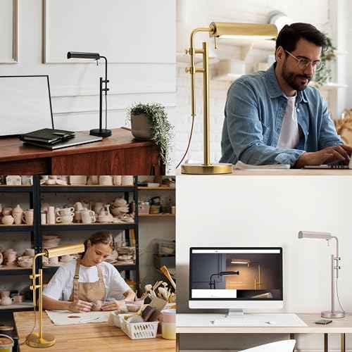 O'Bright Aurora LED Pharmacy Desk Lamp - Swing Arm, Industrial Design for Reading, Crafting, Work,10W LED, Adjustable Height 18.5-24.5 inches - Ideal for Living Room, Bedside, Office, Antique Brass