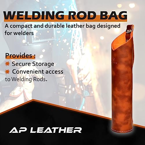 AP-LEATHER PRO-14 Top Grain Leather Welding Rod Bag, Welding Rod Holder/Electrode, Welding Rod Storage Container, 3 Inches Diameter, 14 Inches length (Lamination Leather)