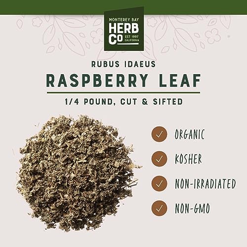 Organic Raspberry Leaf Cut & Sifted, by Herb Co, Rubus Idaeus, from Albania, Kosher, for Tea, Apple Cider Vinegar, Salves, Lotions, Creams, Toner & Hair Rinse, 1/4 lb