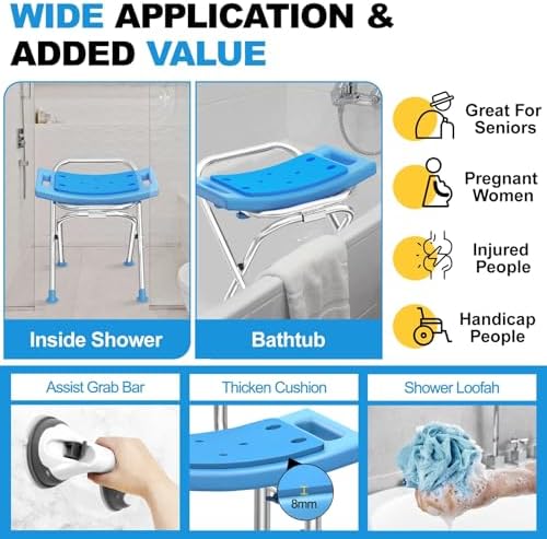 Upgraded Folding Shower Chair, Stainless Steel Foldable Shower Seat for Inside Bathtub, Lightweight & Portable Travel Shower Stool, Anti-Slip Feet Bath Chair for Elderly, Disabled, Injured
